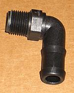 1/2 INCH  X 1/2 INCH  THREADED TO BARB PLASTIC ELBOW